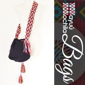 Wayuu Columbian black crossbody bag. Bright strap!